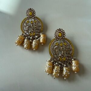 Elegant Indian Yellow and Silver / Gold Chandelier Earrings